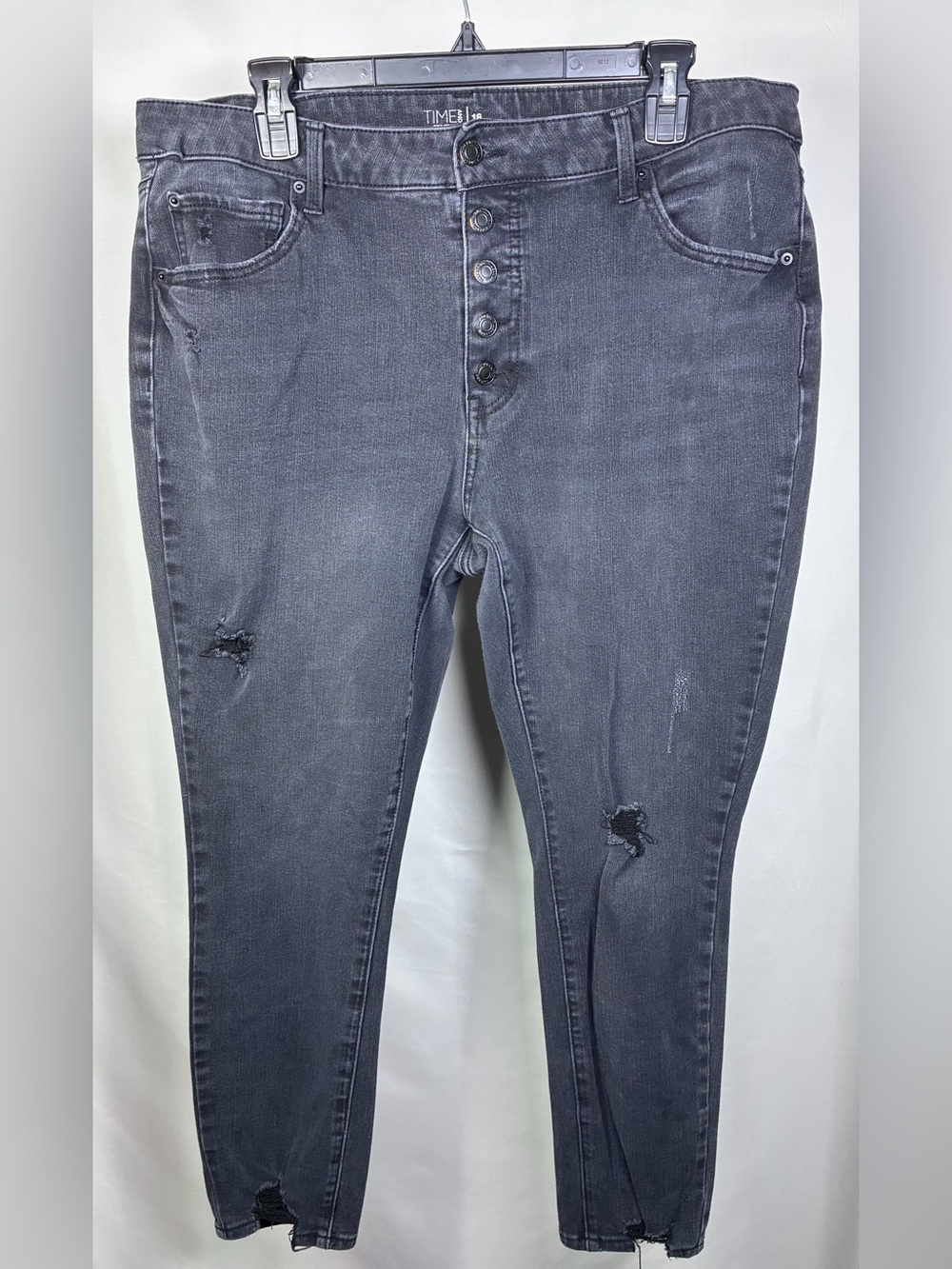 Women’s Time and Tru Light Black Distressed High-Rise Button-Fly Skinny Jeans